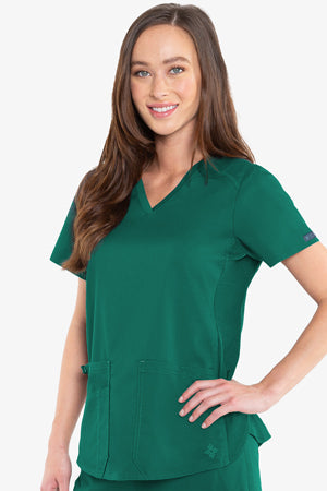 Med Couture 7459 V-NECK SHIRTTAIL TOP (Size: XS-XL)