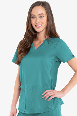 Med Couture 7459 V-NECK SHIRTTAIL TOP (Size: XS-XL)